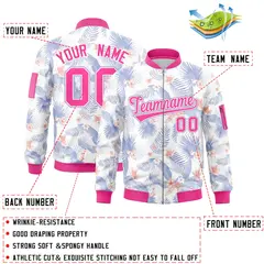 White Pink Varsity Letterman Bomber Jacket Hawaii Full-Zip 2