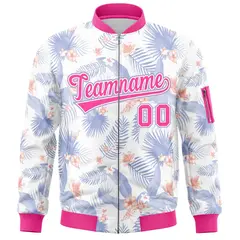 White Pink Varsity Letterman Bomber Jacket Hawaii Full-Zip 3