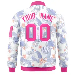 White Pink Varsity Letterman Bomber Jacket Hawaii Full-Zip 4