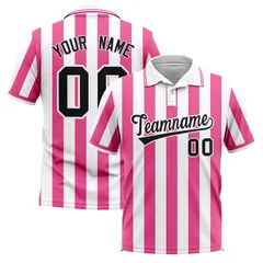 White Pink Vertical Stripes Performance Polo Shirt