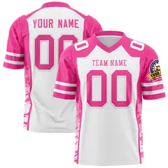 White Pink-White Raglan Side Pattern Football Jersey
