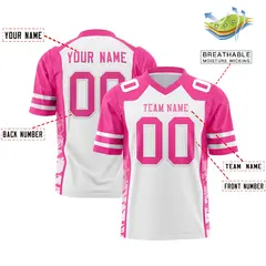 White Pink-White Raglan Side Pattern Football Jersey 2