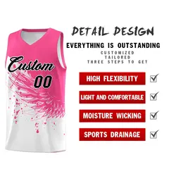 White Pink Wing Pattern Basketball Jersey Sports Uniform 2
