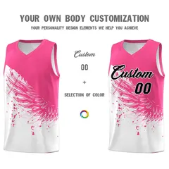 White Pink Wing Pattern Basketball Jersey Sports Uniform 3