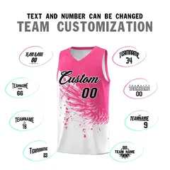 White Pink Wing Pattern Basketball Jersey Sports Uniform 4