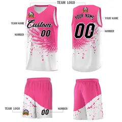 White Pink Wing Pattern Basketball Jersey Sports Uniform 5