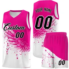 White Pink Wing Pattern Basketball Jersey Sports Uniform 1