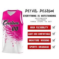 White Pink Wing Pattern Basketball Jersey Sports Uniform 2
