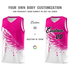 White Pink Wing Pattern Basketball Jersey Sports Uniform 3