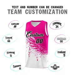 White Pink Wing Pattern Basketball Jersey Sports Uniform 4