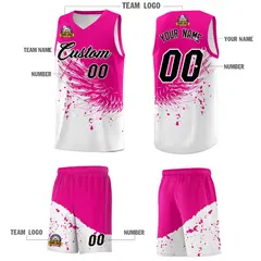 White Pink Wing Pattern Basketball Jersey Sports Uniform 5