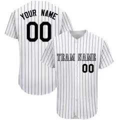 White Pinstripe Stripe Baseball Jersey 1
