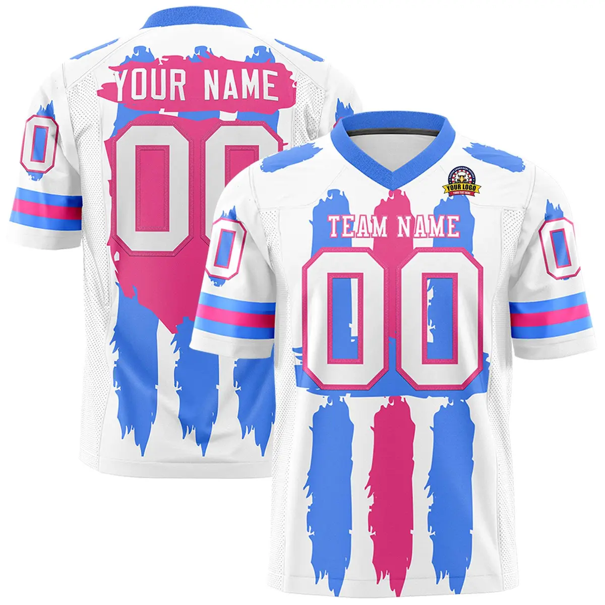 White Powder Blue and Pink Graffiti Flag Football Jersey