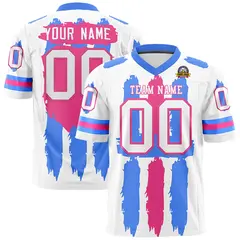 White Powder Blue and Pink Graffiti Flag Football Jersey 1