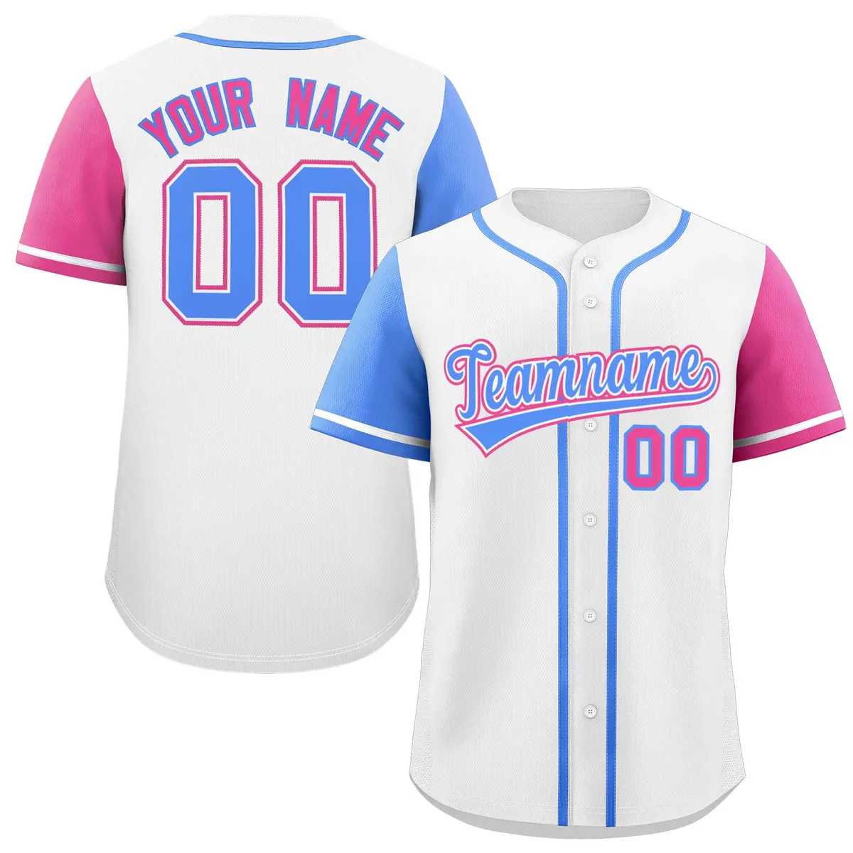 White Powder Blue and Pink Raglan Baseball Jersey