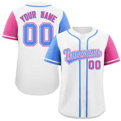 White Powder Blue and Pink Raglan Baseball Jersey