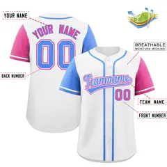 White Powder Blue and Pink Raglan Baseball Jersey 2