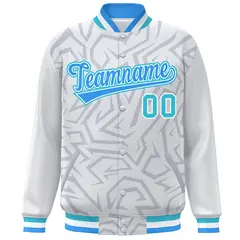 White Powder Blue-Aqua Stripe Graffiti Full-Snap Jacket 3