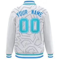 White Powder Blue-Aqua Stripe Graffiti Full-Snap Jacket 4