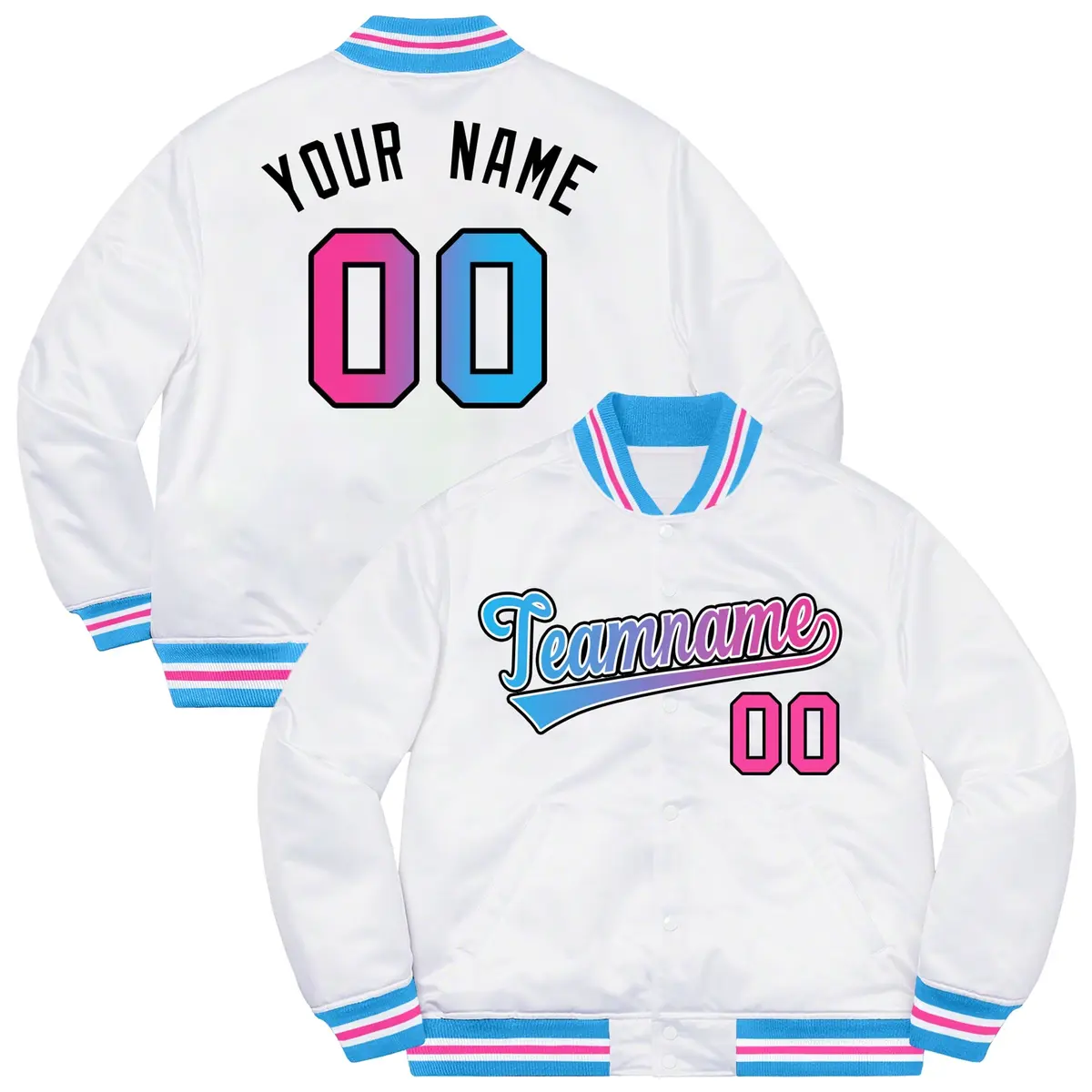White Powder Blue-Black Gradient Letterman Varsity Jacket