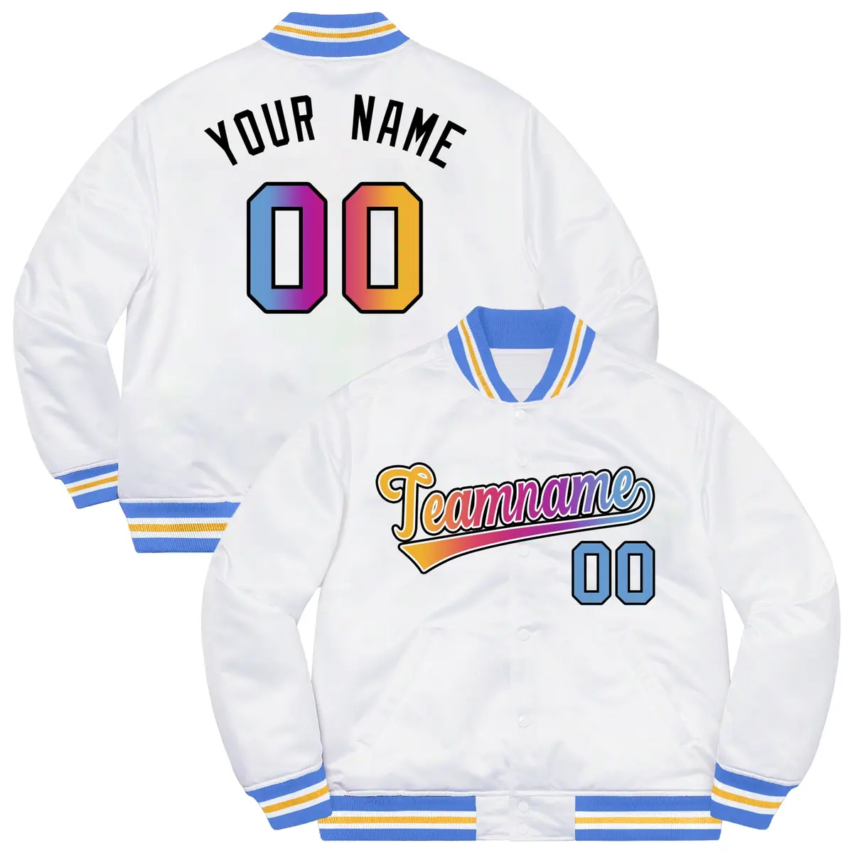 White Powder Blue-Black Gradient Varsity Letterman Bomber Jacket