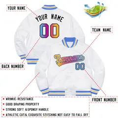 White Powder Blue-Black Gradient Varsity Letterman Bomber Jacket 2