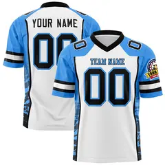 White Powder Blue-Black Raglan Side Pattern Football Jersey 1