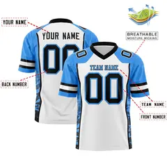 White Powder Blue-Black Raglan Side Pattern Football Jersey 2