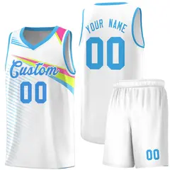 White Powder Blue Chest Color Block Basketball Jersey
