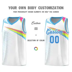 White Powder Blue Chest Color Block Basketball Jersey 3