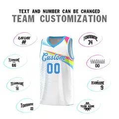 White Powder Blue Chest Color Block Basketball Jersey 4