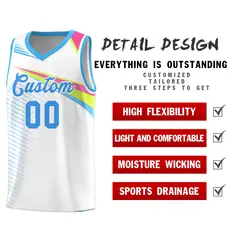 White Powder Blue Chest Color Block Basketball Jersey 5