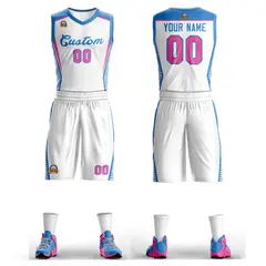 White Powder Blue Classic Mesh Basketball Jersey Sets