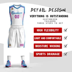 White Powder Blue Classic Mesh Basketball Jersey Sets 2