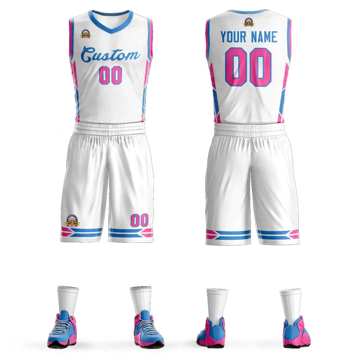 White Powder Blue Classic Mesh Basketball Jersey Sets