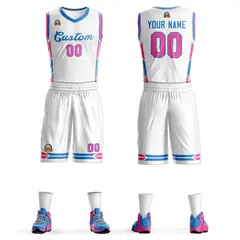 White Powder Blue Classic Mesh Basketball Jersey Sets