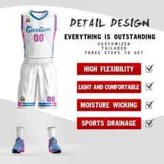 White Powder Blue Classic Mesh Basketball Jersey Sets 2