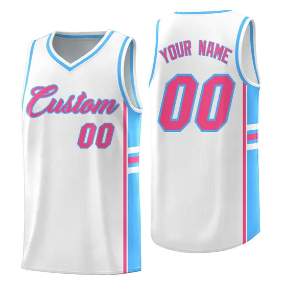 White Powder Blue Color Block Basketball Jersey