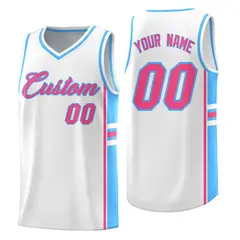 White Powder Blue Color Block Basketball Jersey 1