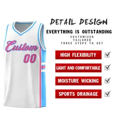 White Powder Blue Color Block Basketball Jersey 2
