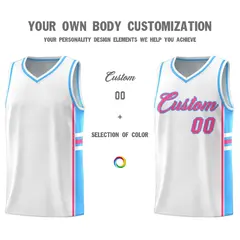 White Powder Blue Color Block Basketball Jersey 3