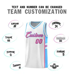 White Powder Blue Color Block Basketball Jersey 4