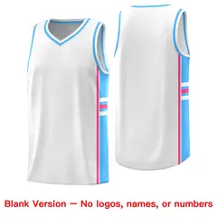 White Powder Blue Color Block Basketball Jersey 6