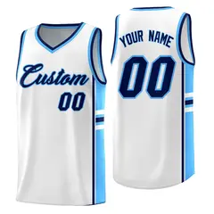 White Powder Blue Color Block Breathable Basketball Jersey 1