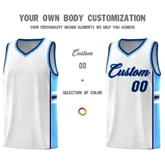 White Powder Blue Color Block Breathable Basketball Jersey 3