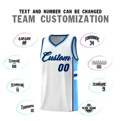 White Powder Blue Color Block Breathable Basketball Jersey 4