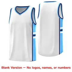 White Powder Blue Color Block Breathable Basketball Jersey 6
