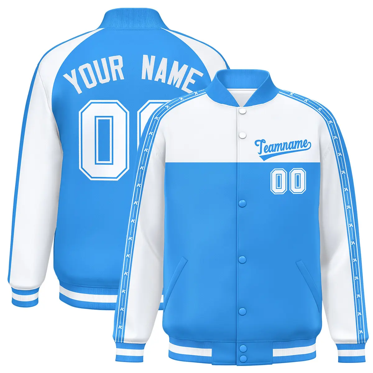 White Powder Blue Color Block K-Ribbon Varsity Letterman Jacket