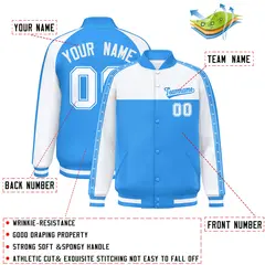White Powder Blue Color Block K-Ribbon Varsity Letterman Jacket 2