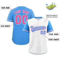 White Powder Blue Color Block Raglan Sleeves Baseball Jersey 2